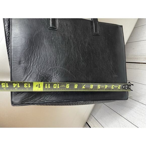 Nordstrom Black Leather Tote Bag Shoulder bag Croco Accent Career Carry All - Picture 9 of 9